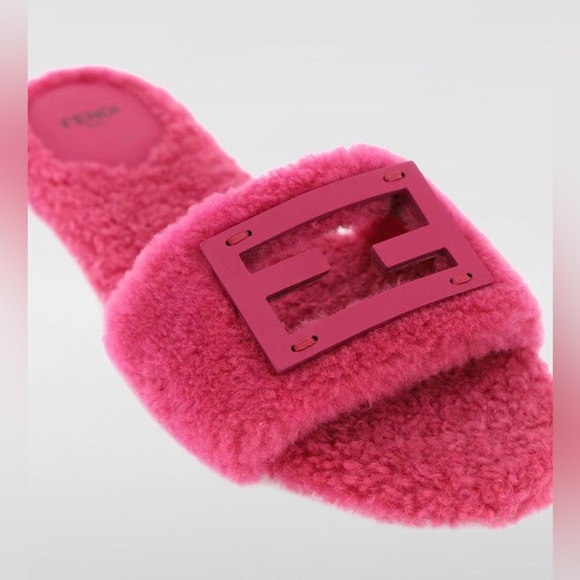 Fendi Shoes - FENDI Shearling FF Baguette Slide Sandals shoes US 9